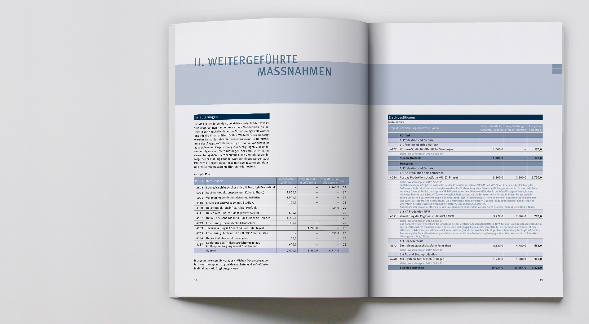 WDR Finanzpublikationen 2012, Investitionsplan 2013, Innenteil