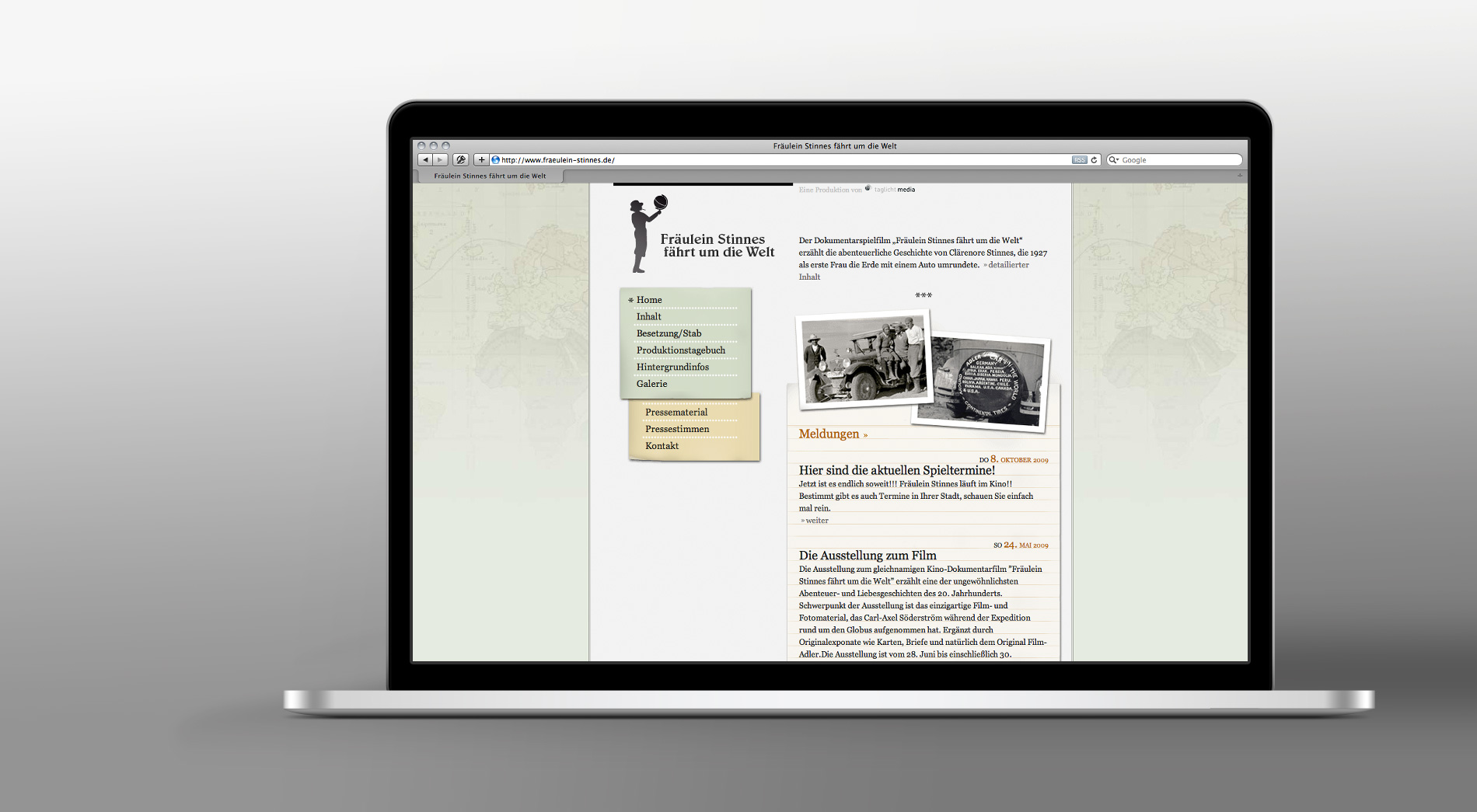 Internetseite für FIlm Fräulein Stinnes fährt um die Welt