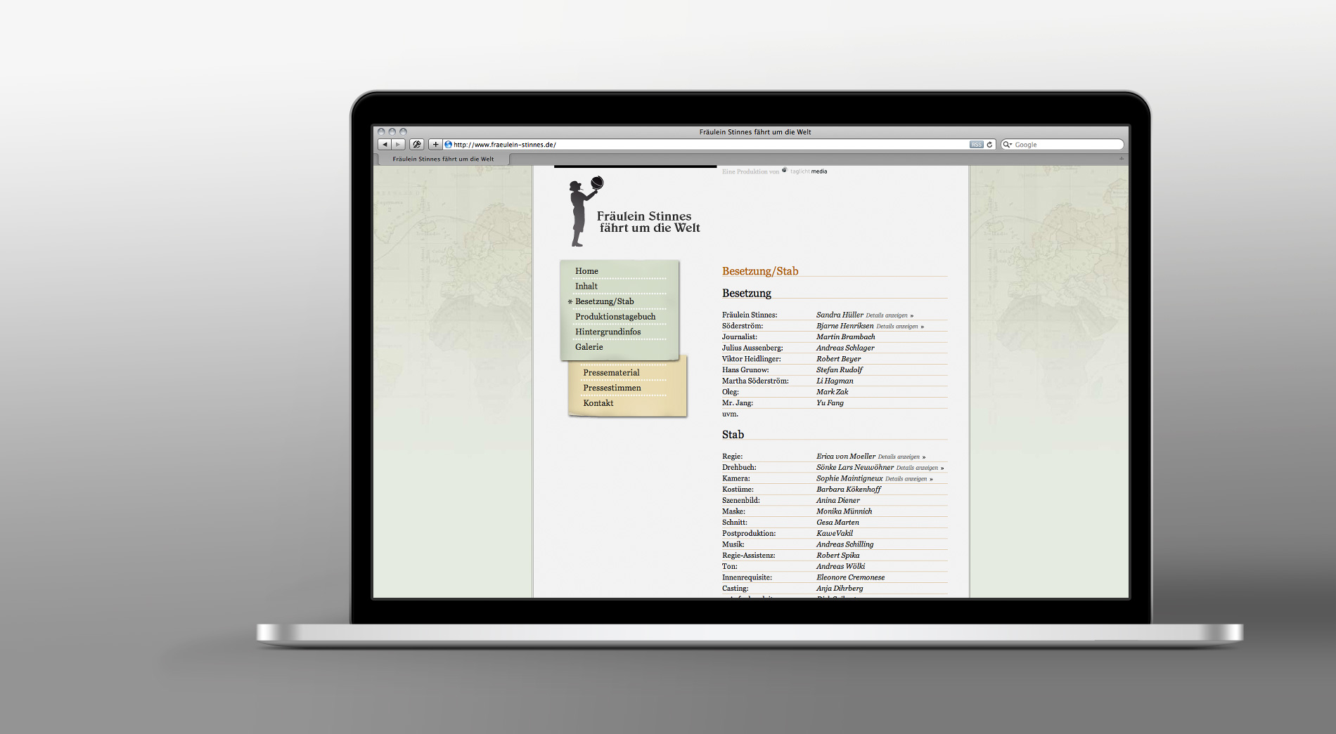 Internetseite für FIlm Fräulein Stinnes fährt um die Welt