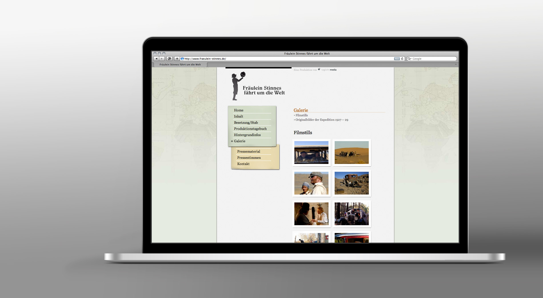 Internetseite für FIlm Fräulein Stinnes fährt um die Welt